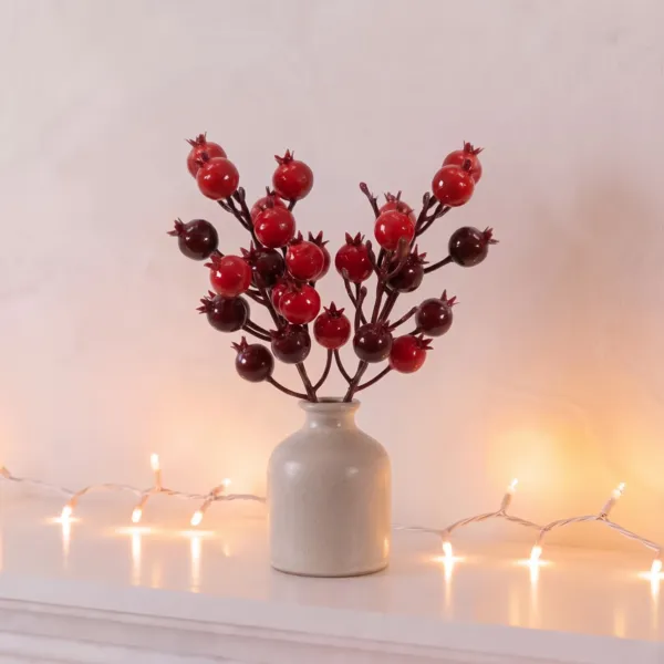 S�t med 2 grene med b�r (H15 cm) Lakerede b�r R�d og bordeaux