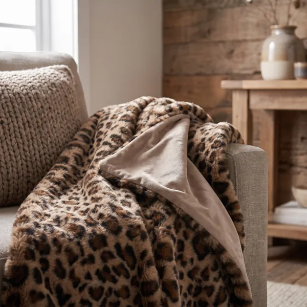 Leopard-Print Kunstfelldecke (130 x 160 cm) Raubtiere Camel