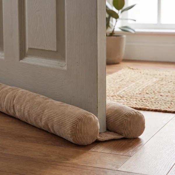 Coussin bas de porte double velours c�tel� (80 cm) Ernest Beige