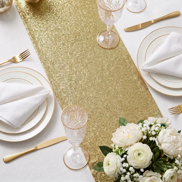Camino de mesa Navidad en organza (250 x 28 cm) Elegancia Oro