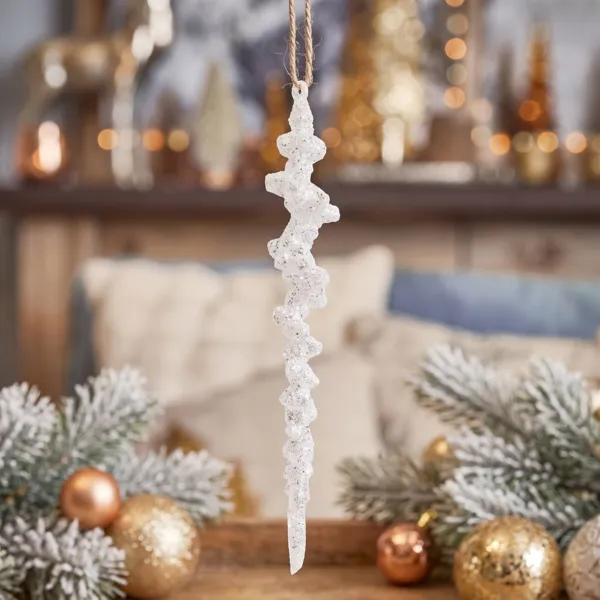 Estalactita para colgar (H25 cm) Hielo Blanco brillante