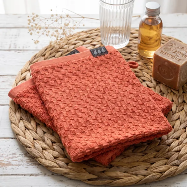 Set aus 2 Baumwoll-Waschlappen (15 x 21 cm) Boho-Chic Terrakotta