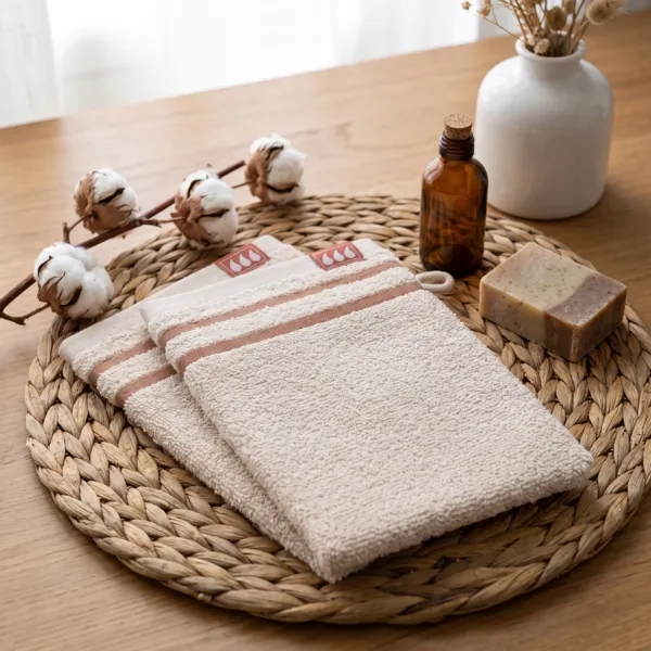 Set aus 2 Baumwoll-Waschlappen (15 x 21 cm) Jeanne Taupe und Elfenbein
