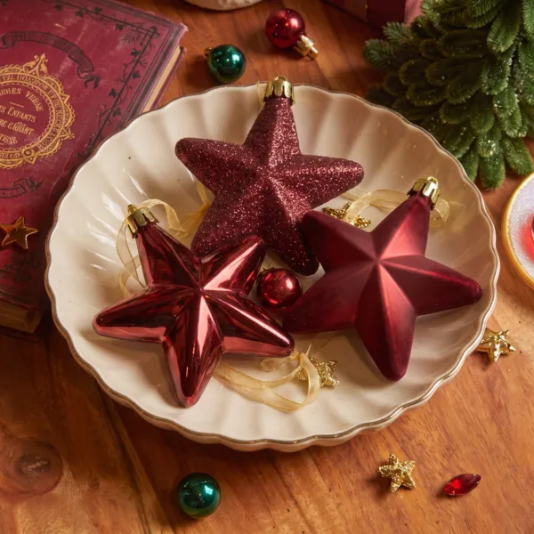 Lote de 6 estrellas de Navidad Alpine Burdeos