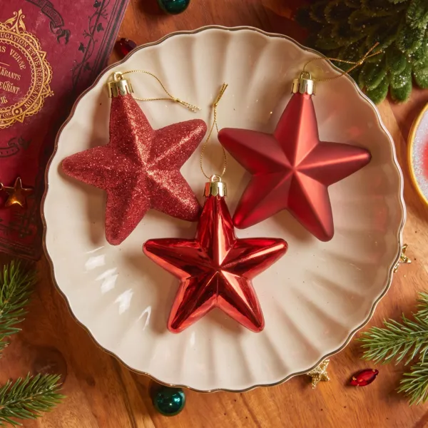 Lote de 6 estrellas de Navidad Alpine Rojo