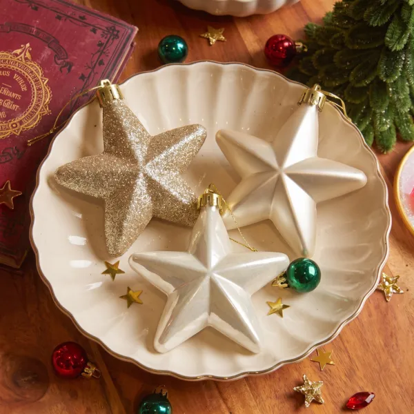 Lot de 6 étoiles de Noël à suspendre (H7 cm) Alpine Perle