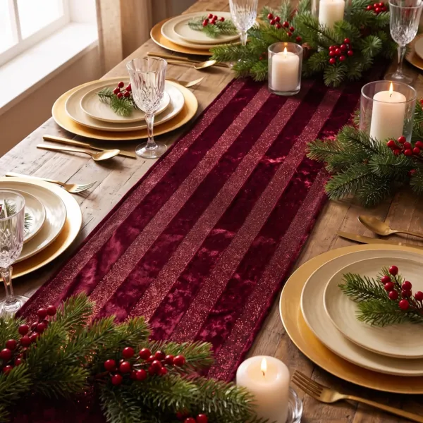 Julebordl�ber (150 x 28 cm) Frostet fl�jl Bordeaux