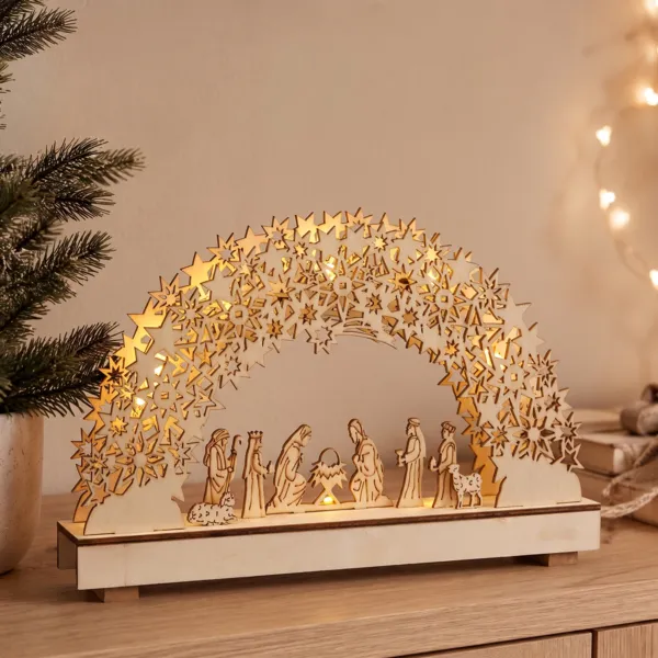 Cr�che de No�l compl�te et lumineuse (H19 cm) Sainte-Am�lie