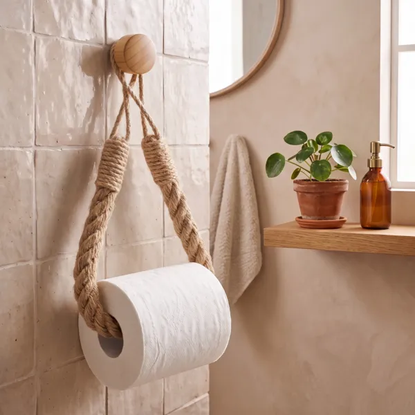 Zelfklevende toiletpapierhouder - servettenhouder Easy Chic Natuurlijk Koord
