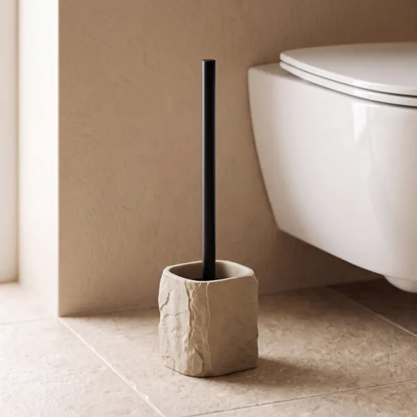 Brosse WC carr�e polyr�sine effet pierre Paola Beige