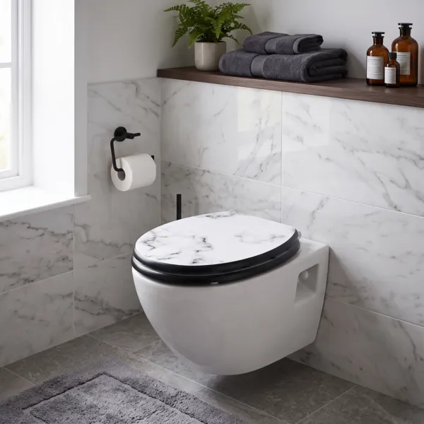 Toiletbril van hout met marmer effect 18 inch Sema Grijs