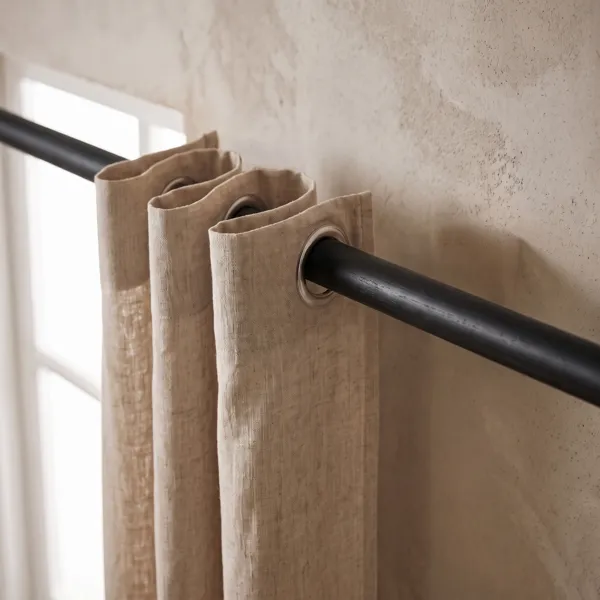 Barra de cortina de madera (L250 cm / D28 mm) Nils Negro mate