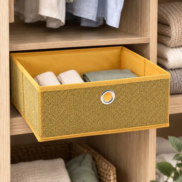 Cesta de almacenamiento plegable de tela (28 x 12 cm) Velmio Amarillo mostaza