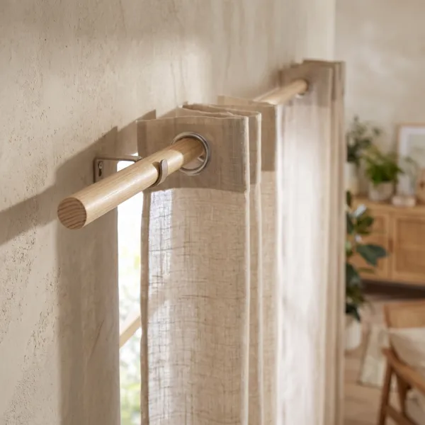 Barra de cortina de madera (L250 cm/ D28 mm) Nils Beige Barnizado