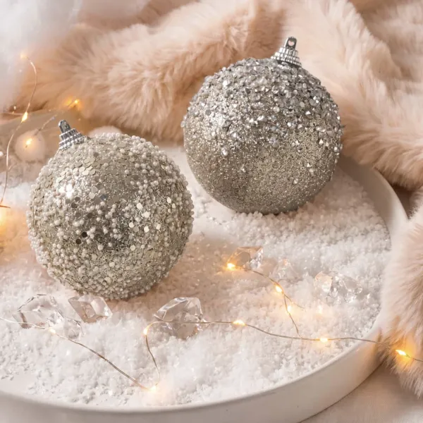 Set von 12 Weihnachtskugeln (D100 mm) Diamantenregen Champagner