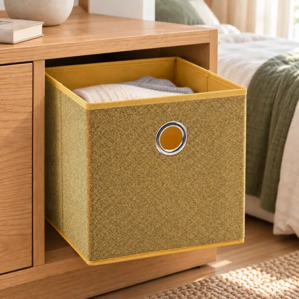 Cesta de almacenamiento plegable de tela (28 x 28 cm) Velmio Amarillo mostaza