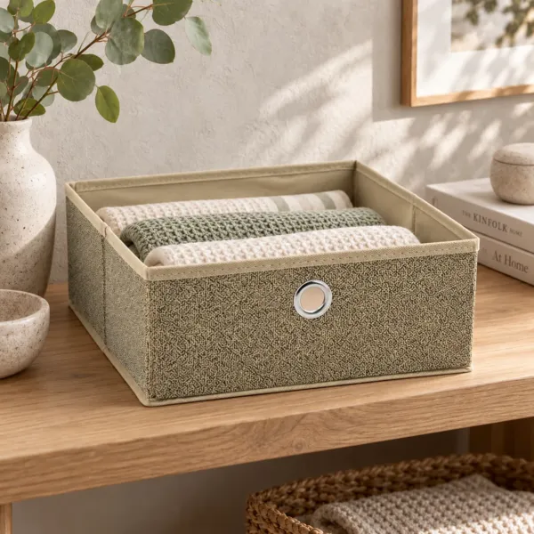 Cesta de almacenamiento plegable de tela (28 x 12 cm) Velmio Marfil