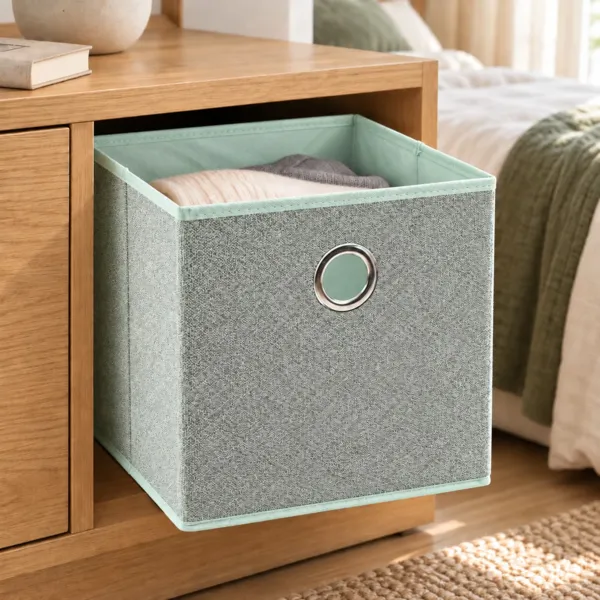 Cesta de almacenamiento plegable de tela (28 x 28 cm) Velmio Verde salvia