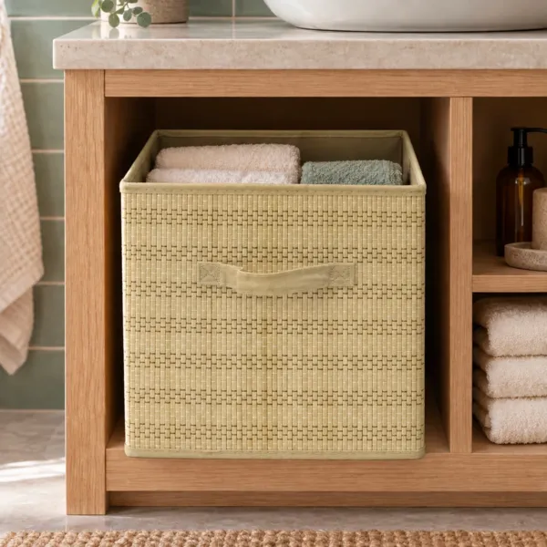 Faltbarer Aufbewahrungskorb aus Bambus (28 x 28 cm) Velmio Beige