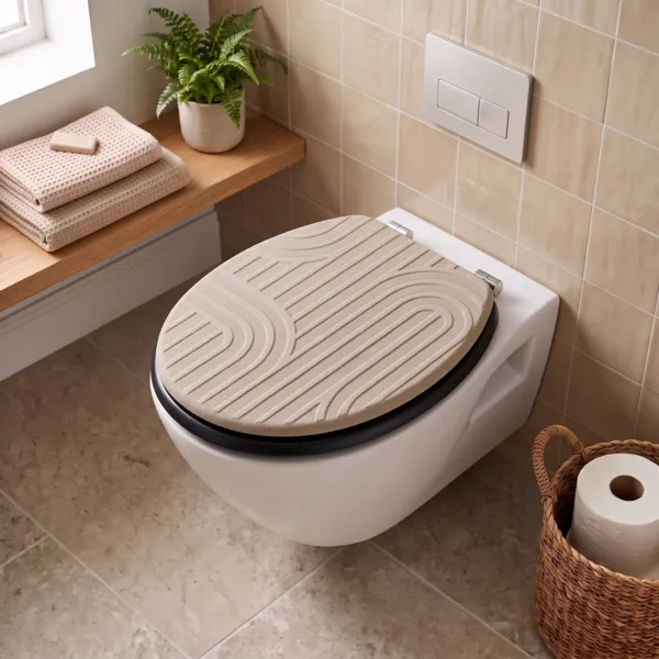 WC-Sitz mit Holzoptik 18 Zoll Minimalist Beige Grège - Badzubehör