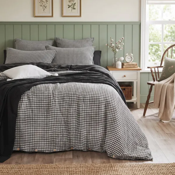 Copripiumino garza di cotone (280 x 240 cm) Ga�a vichy Nero