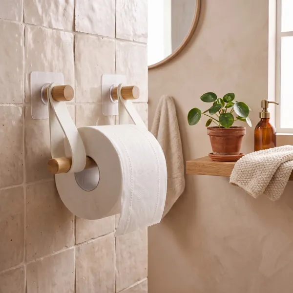 D�rouleur de papier toilette adh�sif easy Chic simili cuir Blanc