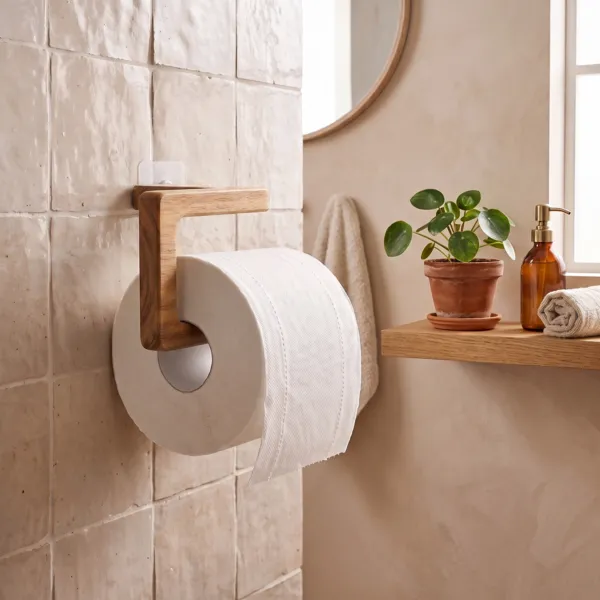 Toiletrolhouder voor aan de muur, zelfklevend, acacia Easy Chic Naturel