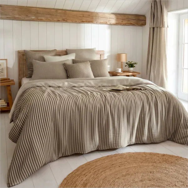 Housse de couette gaze de coton (200 x 200 cm) Ga�a rayure Brun 