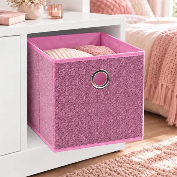 Cesta de almacenamiento plegable de tela (28 x 28 cm) Velmio Rosa rubor