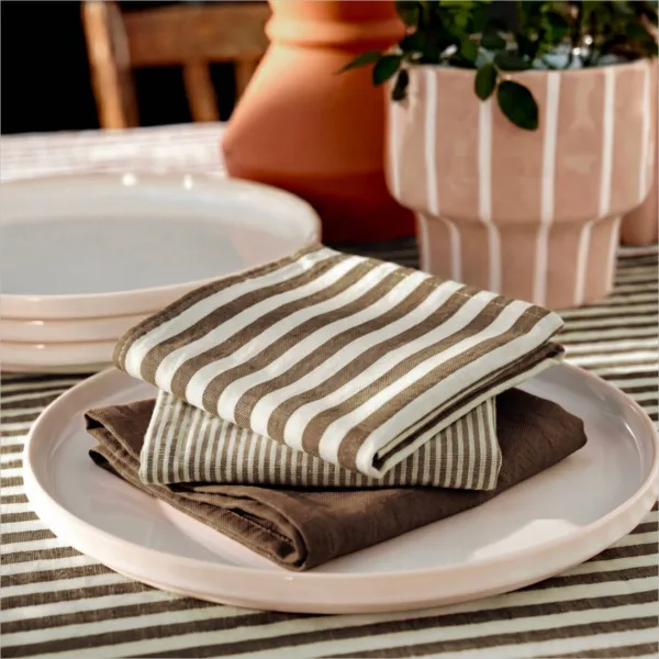 Set van 3 katoenen mousseline servetten (40 x 40 cm) Ga�a gestreept Bruin