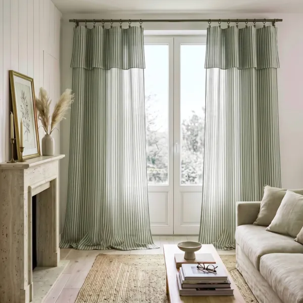 Rideau gaze de coton ajustable (140 x max 300 cm) Gaïa rayure Vert romarin