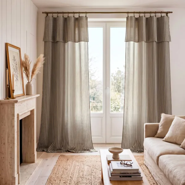 Rideau gaze de coton ajustable (140 x max 300 cm) Gaïa rayure Brun