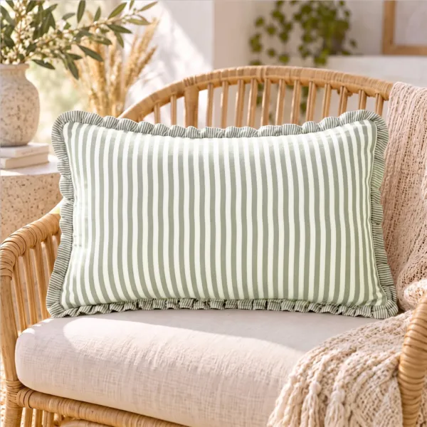 Coj�n rectangular de gasa de algod�n (40 x 60 cm) Ga�a rayas Verde eucalipto