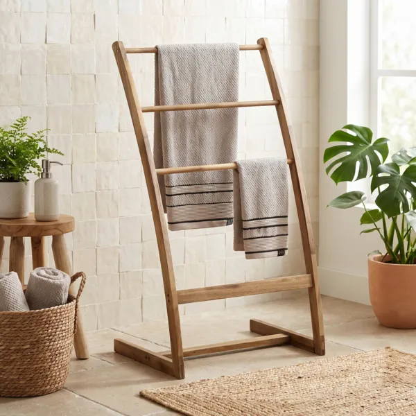 Porte serviette en bois d'acacia 3 niveaux (H81 cm ) Lina marron