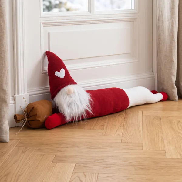 Kerstkussen deurstop (82 x 20 cm) Kabouter broek Wit
