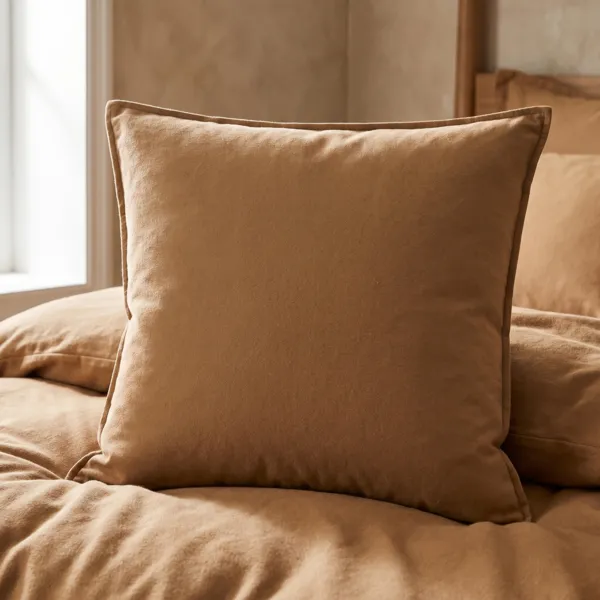 Taie d'oreiller carr�e flanelle de coton (63 x 63 cm) Nina Caramel