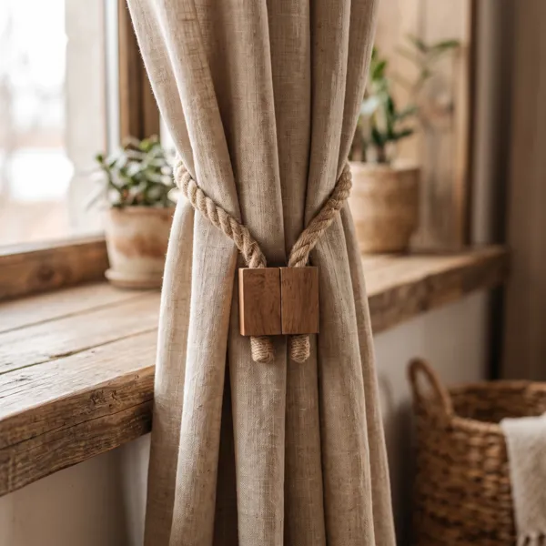 Magnetischer Vorhanghalter aus Jute Leon Natur