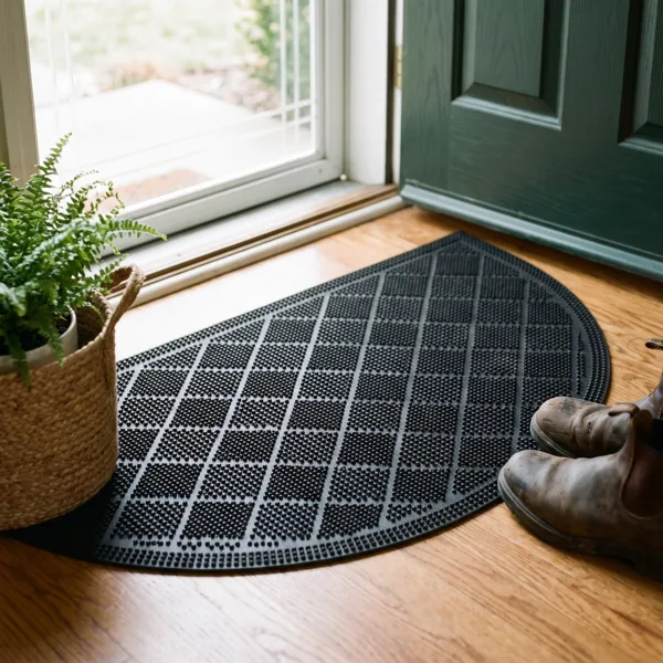 Tappeto d'ingresso semicircolare antiscivolo (40 x 60 cm) Damier Nero