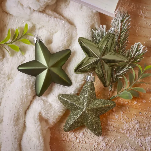 Lote de 6 estrellas de Navidad para colgar (H7 cm) Verde Alpine romero