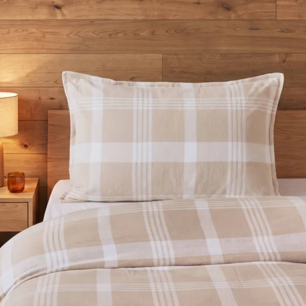 Funda de almohada rectangular de franela de algod�n (50 x 70 cm) Nina cuadros Beige