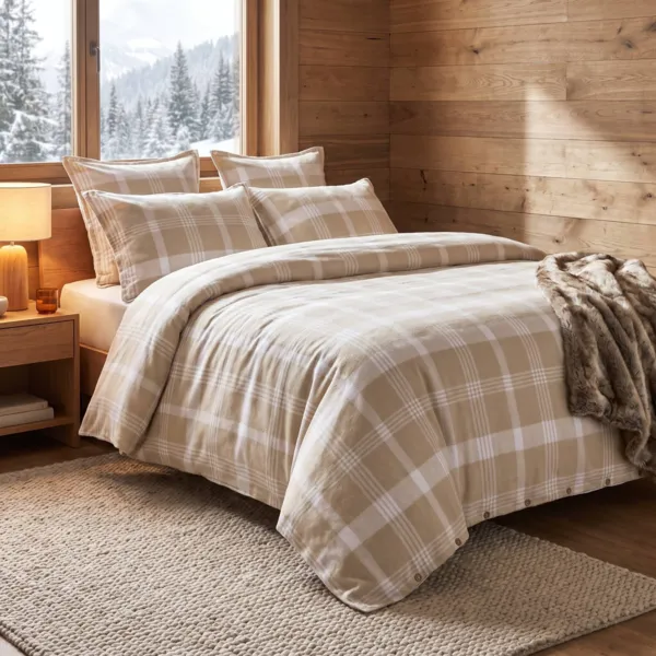 Housse de couette flanelle de coton (240 x 220 cm) Nina carreaux Beige