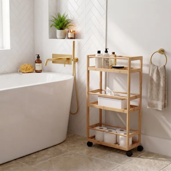 Bamboe serveerwagen op wielen met 3 niveaus (H75 cm) Harmonie Naturel