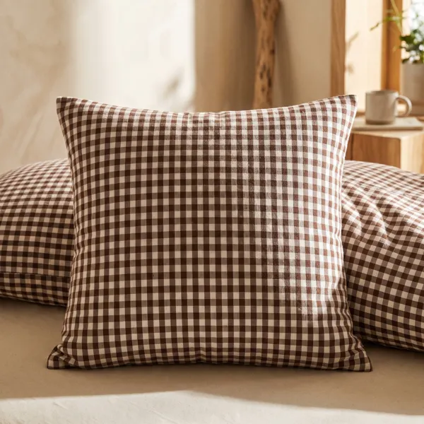 Taie d'oreiller carr�e gaze de coton (60 x 60 cm) Ga�a vichy Brun