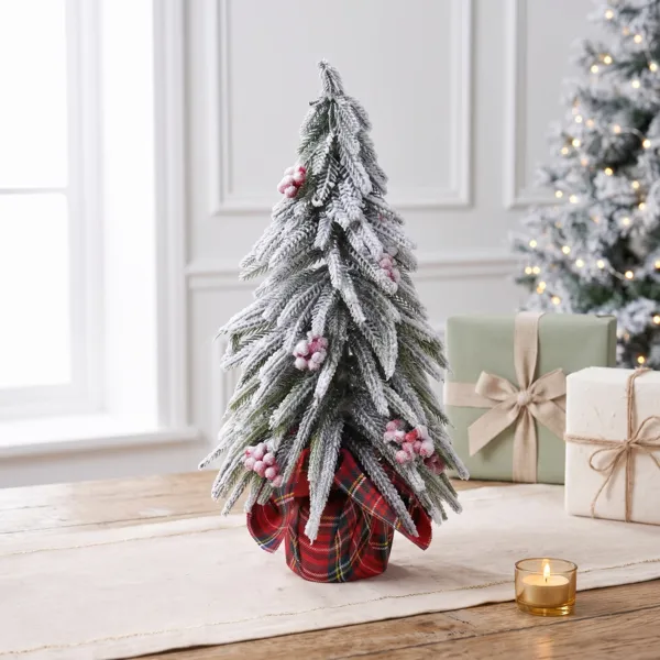 Albero artificiale da tavolo Bacche Alt. 27 cm Verde innevato