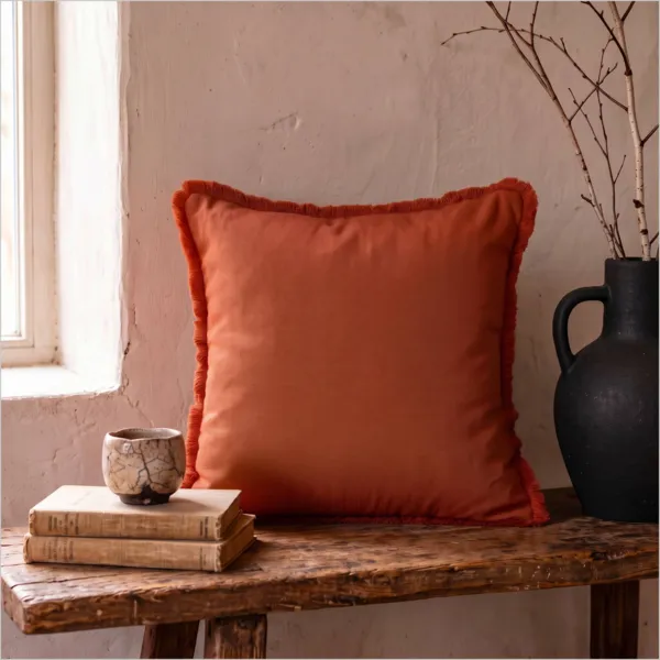 Coussin carr� coton (45 x 45 cm) Pixel franges Terracotta