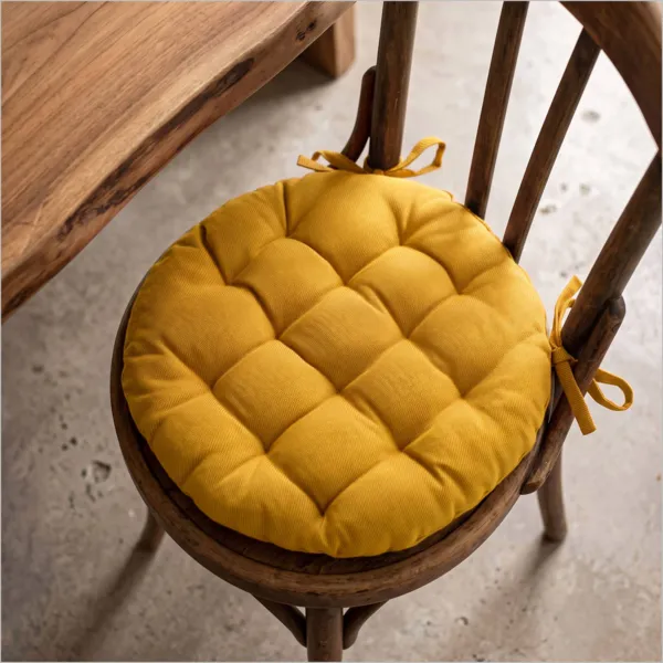 Coussin de chaise rond coton (40 cm) Pixel Jaune moutarde
