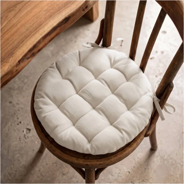 Cuscino rotondo per sedia in cotone (40 cm) Pixel Beige
