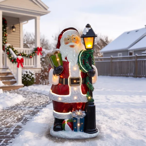 Großer Leuchtender Weihnachtsmann mit 17 LEDs (H93 cm) Santa Klaus und Laterne in warmweiß - Für Pro-Kunden