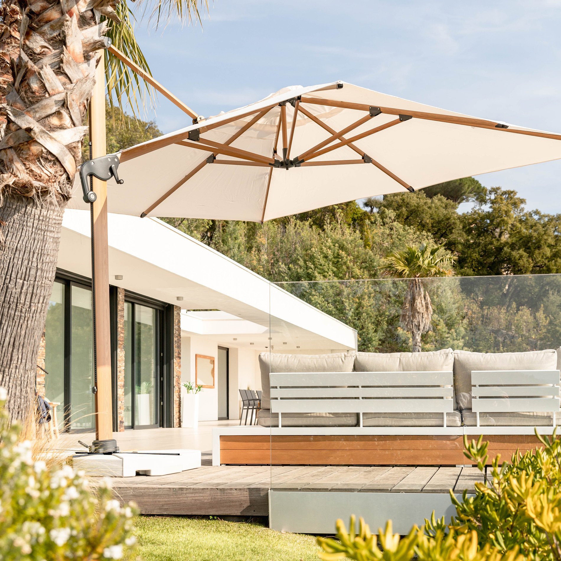 Parasol D port Rectangulaire Aluminium 4 X 3 M Yucatan Effet Bois Et 