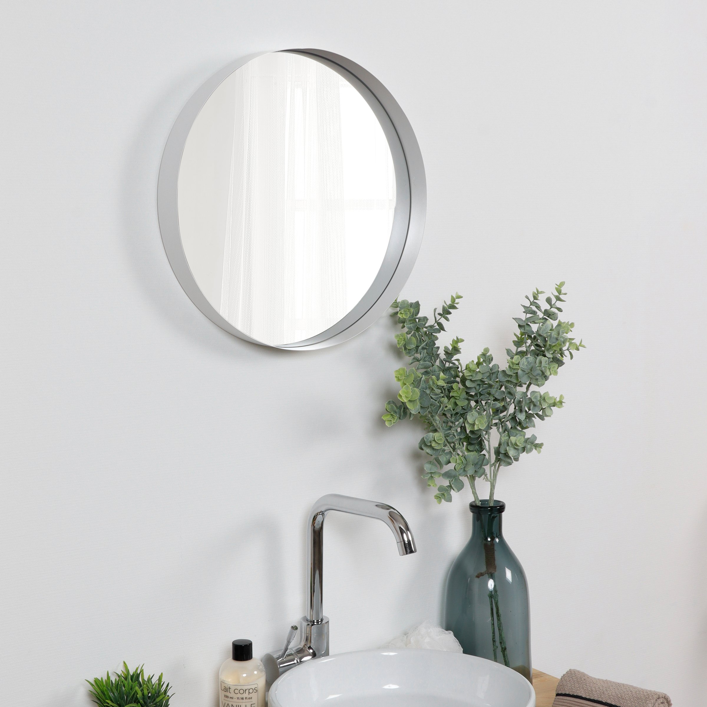 Miroir rond à Bordure (D40 cm) Blanc - Déco salle de bain - Eminza